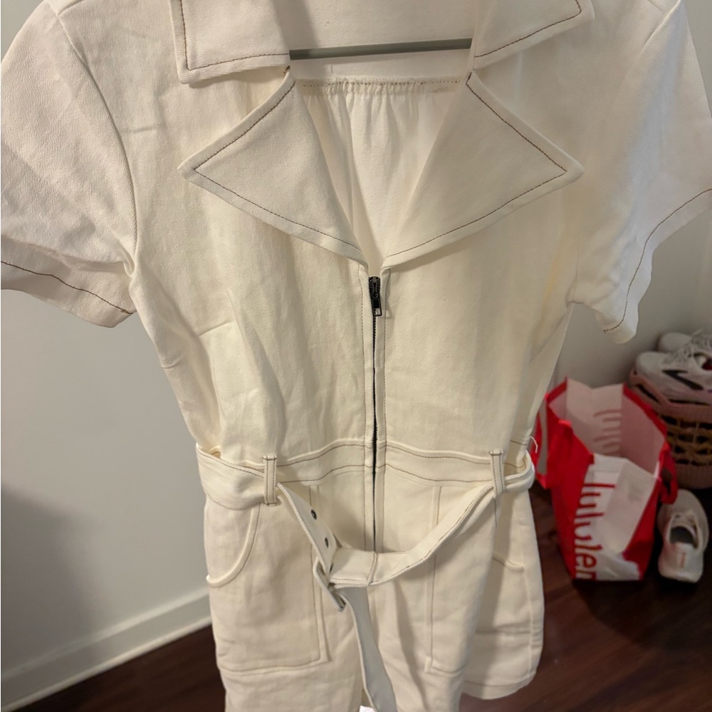 White Short Sleeve Romper with Belt